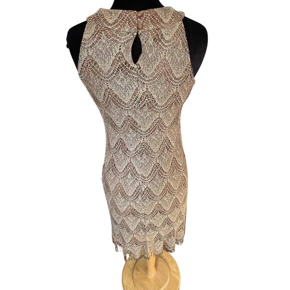 Vintage 90’s does 30’s SL Fashions Gold Fringe Gatsby Halter Dress 10 Medium - Picture 2 of 8